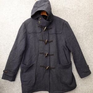 Uniqlo JIL SANDER Duffle Coat Mens LARGE Blue Wool Toggle Hoodie Oversized JAPAN